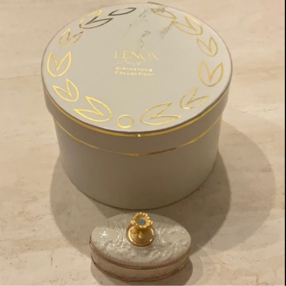 Lenox Trinket Box 1999 Aquamarine Gem Stone March Birthstone Collection Vintage - Picture 14 of 16